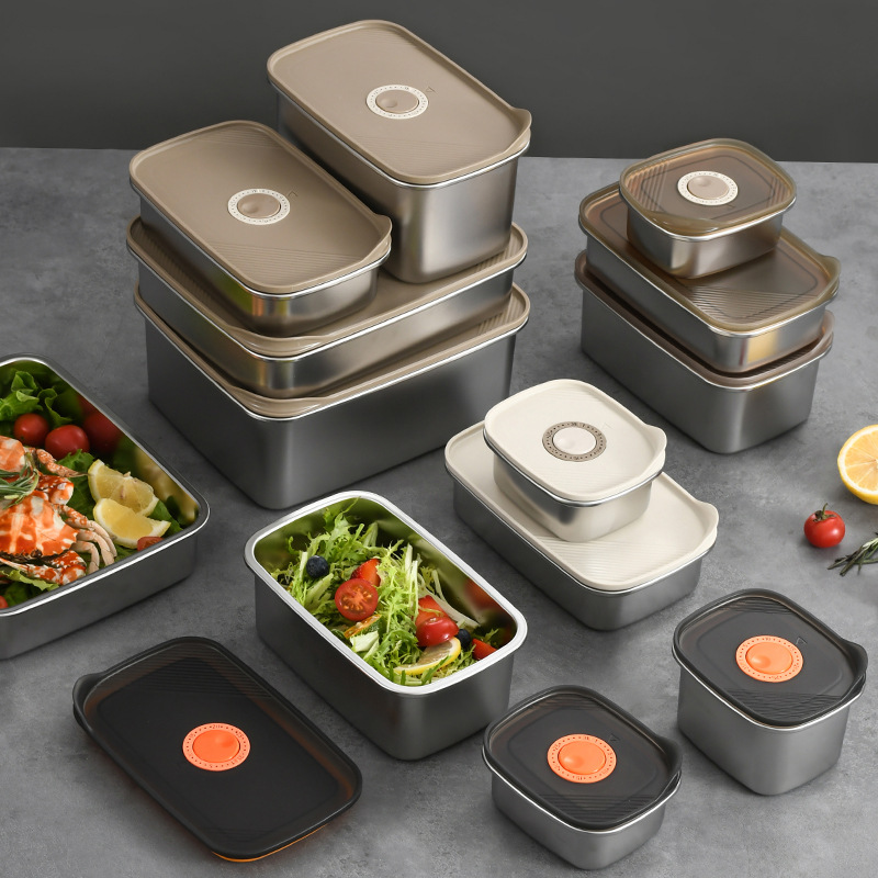 Stackable Leak Proof & Airtight Lids Rectanhle Bento Style Lunch Box Food Storage Containers Stainless Steel Fresh-keeping Box