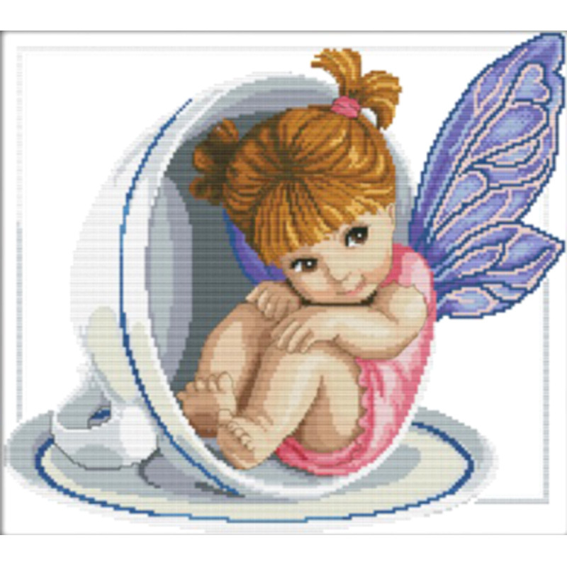 HUACAN Cross Stitch Embroidery Angel Cotton Thread Painting DIY Needlework Kits 14CT Girl Home Decoration