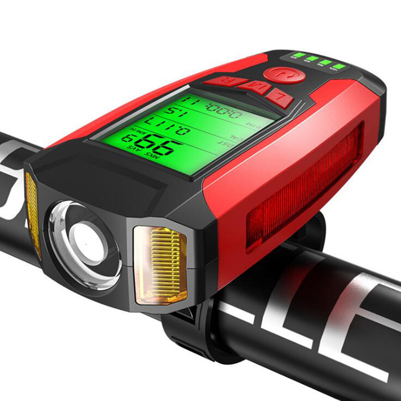 Multi-function USB Rechargeable Waterproof Bike Front Light Cycling Equipment LCD Screen Bicycle meter With Light