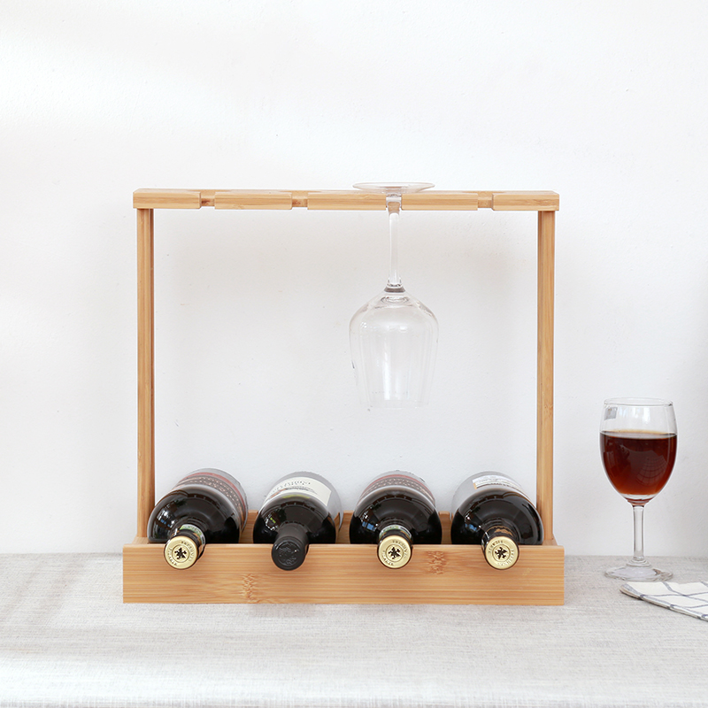 High Quality Bamboo Wine Storage Shelf Wine Bottle Glass Organizer Holder Wood Wine Rack