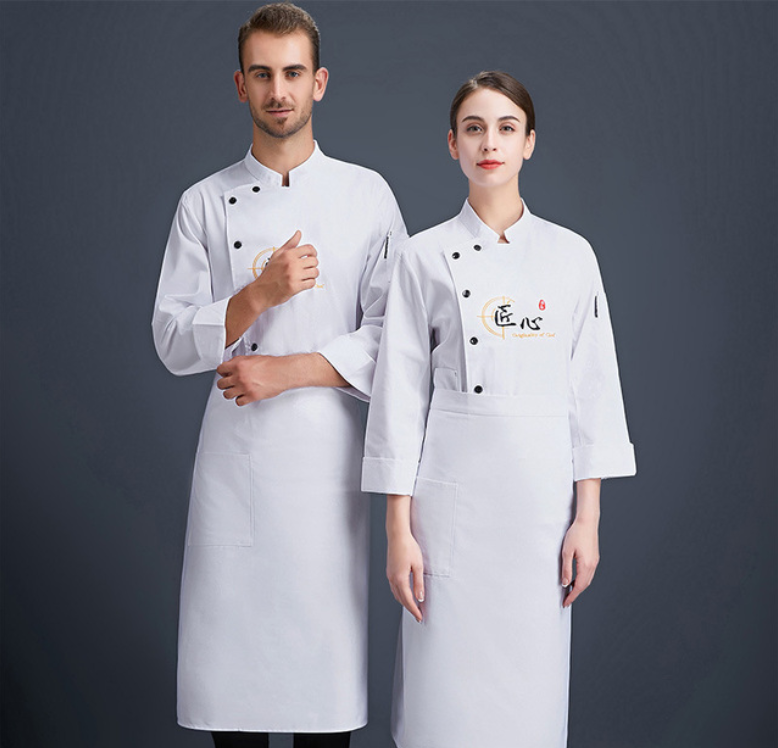 Long Short Sleeve Restaurant Uniforms Chef Jacket Double-Breasted Kitchen Middle Logo Waiter Work Uniform Sets Chef Uniforms