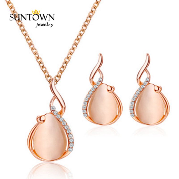 SUNTOWN Блестящий Кристалл Опал воротник Pendientes Conjuntos de joyas para mujeres Boda