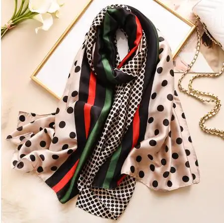 New Silk Scarf For Women, Shawls And Wraps With Dot Print For Women, High Quality Striped ScarvesFor Travel