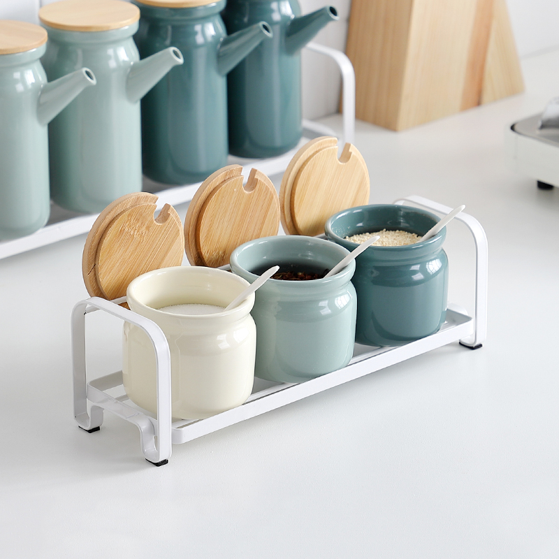 Noric Kitchen Ceramic Spice Set Jar Wholesale Oil Seasoning Storage Container With Lid Bung With stainless steel stand
