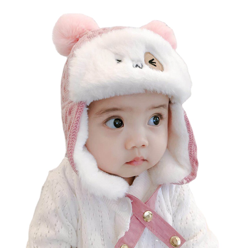 Wholesale Winter Woolen Warm make baby fleece hat cute Knit Newborn Earmuffs Baby Hat