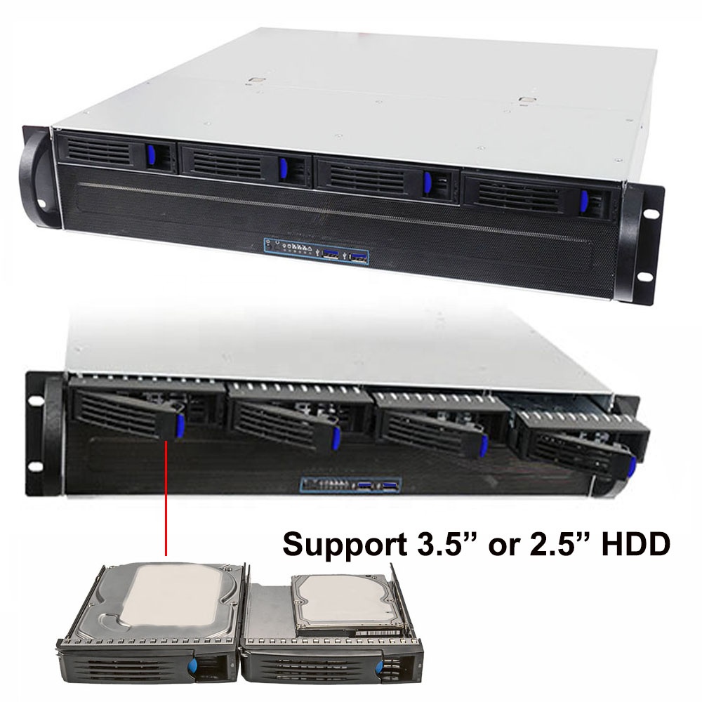 Корпус сервера 2U Rackmount с 4 разъемами SATA/SAS с возможностью горячей замены, разъемом MiniSAS/SATA
