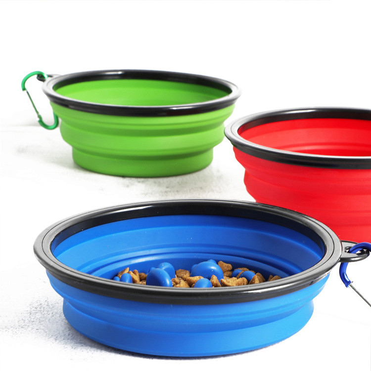 Portable Collapsible Pet Travel Food Water Bowl Slow Feeding Bowl Silicone Customized OEM Multi-colors Foldable Dog Feeder Bowl