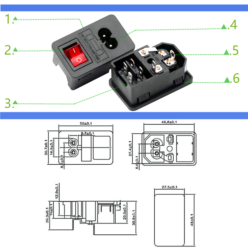 AC Power Socket With Rocker Switch And Fuse
