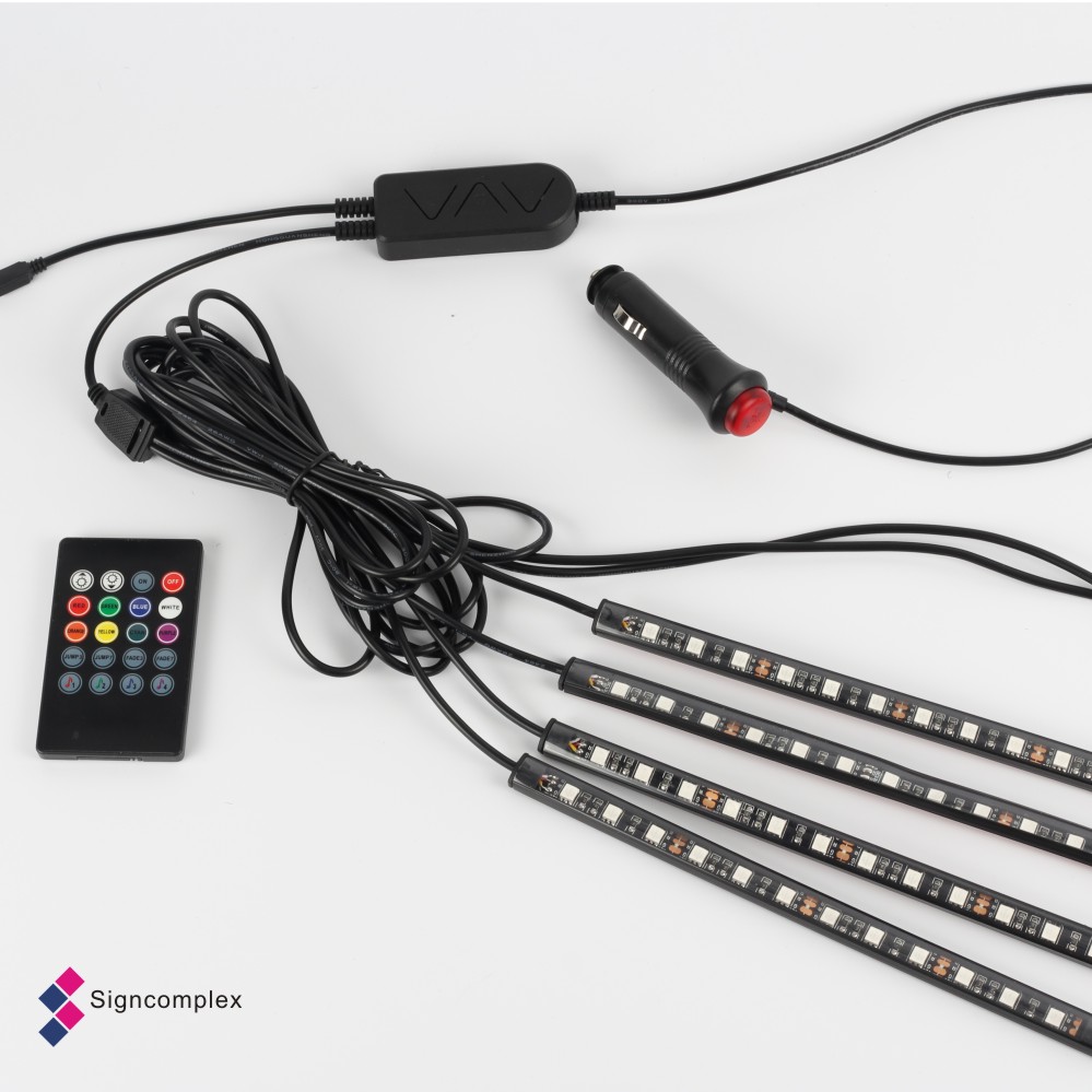 Завододское 12V 4 шт. автомобиль Rbg) Светодиодная лента с usb-питанием App управления голосом музыки BLE Автомобильные светодиодные полосы с дистанционным управлением