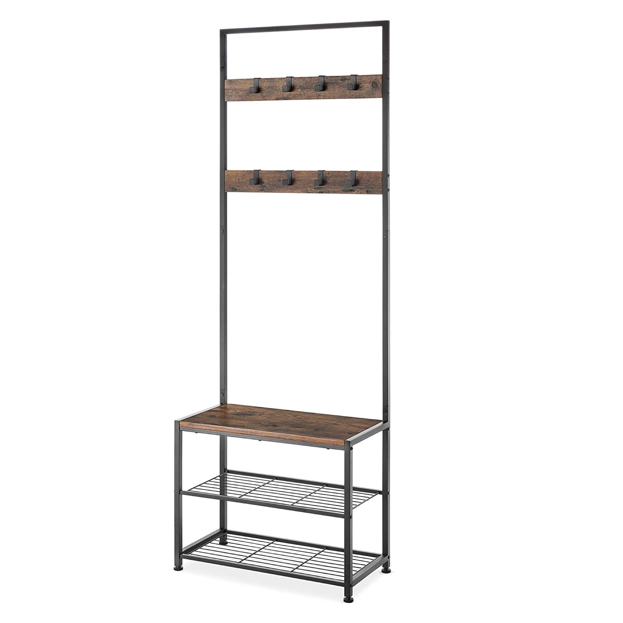 Living room Entryway Hallway furniture vintage free standing wooden stands Hall tree coat racks with shoe storage standing