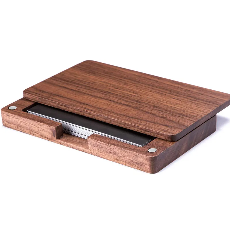 Personalized Eco Friendly Walnut Wood Office Table Square Slim Business Card Holder