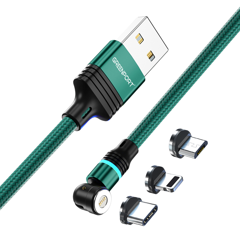 2021 On stock 540 degree rotating magnetic charger mobile accessories micro usb 3 in 1 3A fast magnetic Charging data Cable
