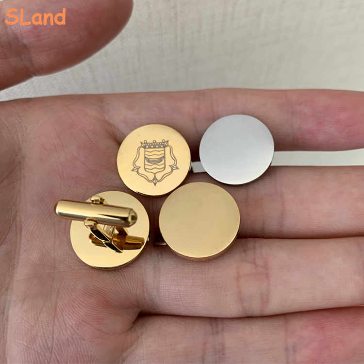 Оптовая продажа от производителя ювелирных изделий SLand, круглые и квадратные минималистичные запонки из нержавеющей стали, Пользовательский логотип для мужчин