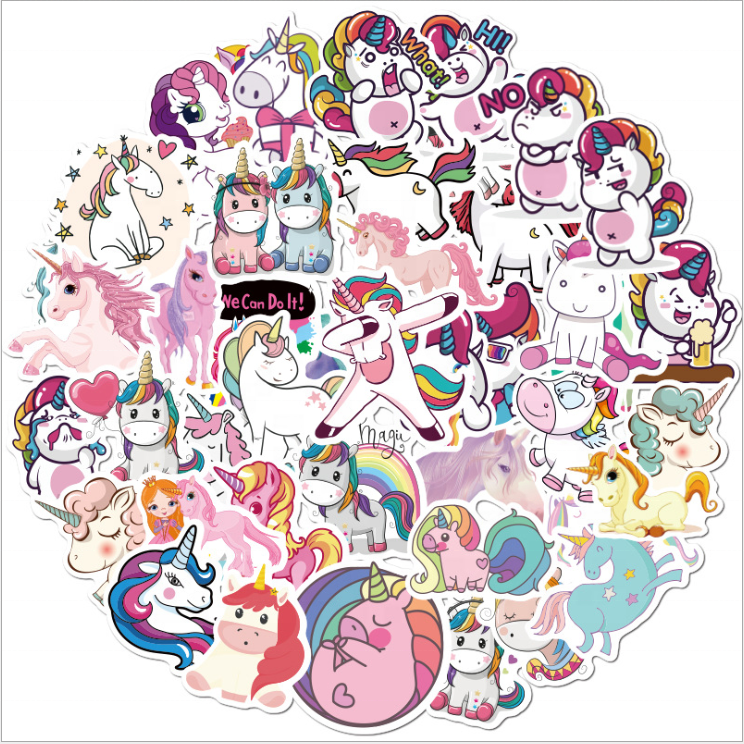 50pcs Cartoon Unicorn Graffiti Stickers Vinyl Waterproof Stickers for Laptop Skateboard Guitar Luggage Motorcycle Girls Decals