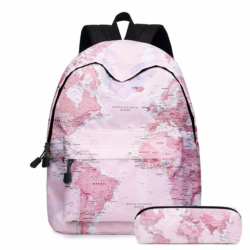 Wholesale Ready to Ship New style Map school bag whit pencil case Waterproof kids school bags backpack