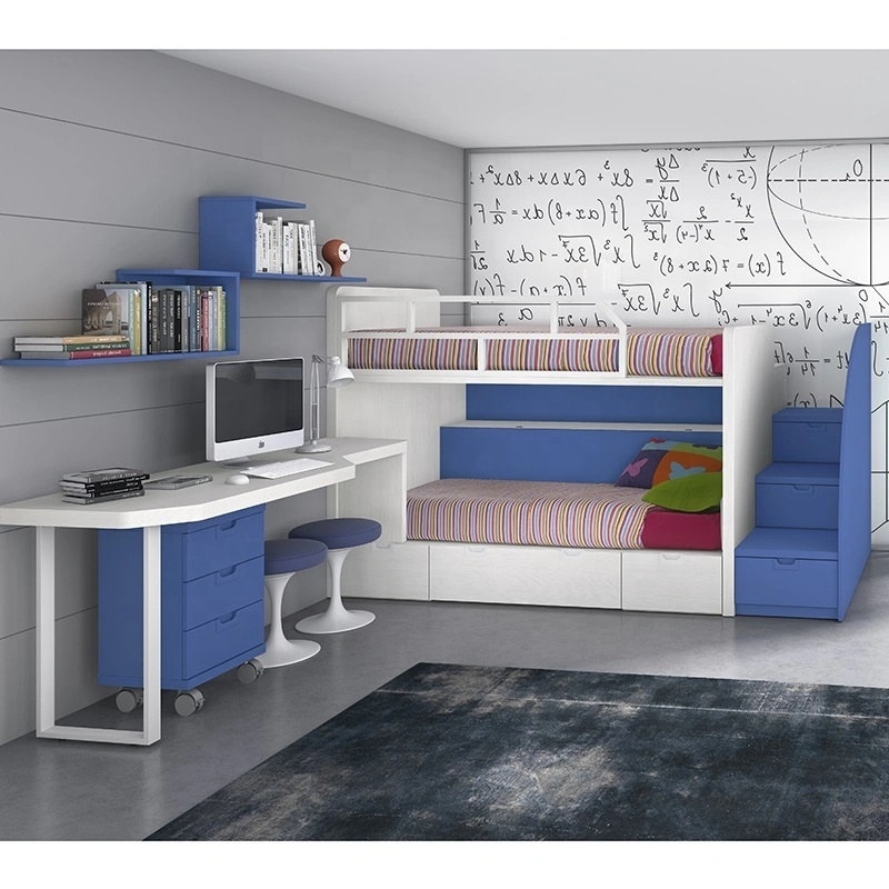 NOVA EUBK104 MDF Youth Children Storage Cabinet Stairs Bunk Bed Furniture Set Wooden Twin Kids Bunk Beds With Pull Down Drawers