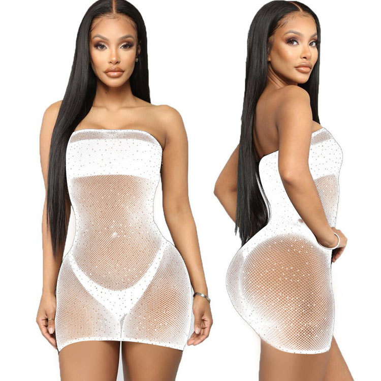 Ladies Ironed Diamond Onesie Uniform Sexy Open Sexy Underwear Net Clothes Long Sleeve Fishnet Body Stocking