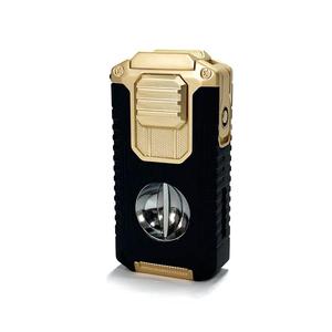 Wholesale Luxury Cigar lighter with cutter smoking accessories gas metal lighter logo customized business Father men's gift