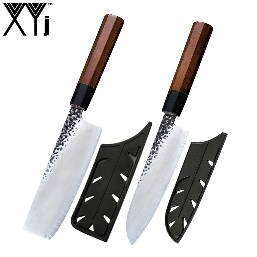 XYj VG10 Дамасская сталь 7 дюймов Santoku Nakiri острый японский кухонный нож молоток лезвие ручной ковки набор ножей из дамасской стали