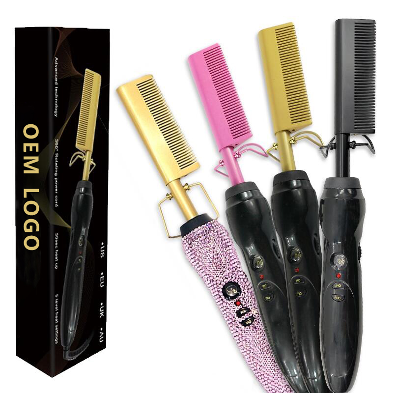 2 In 1 Travel Thermal Private Label Hot Comb Brush Hair Straightener Comb