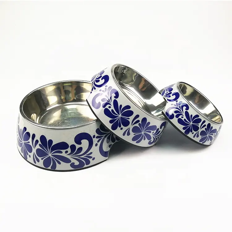 Set of 3 Pieces Custom Blue and white design Plastic Melamine Bowl For Dog