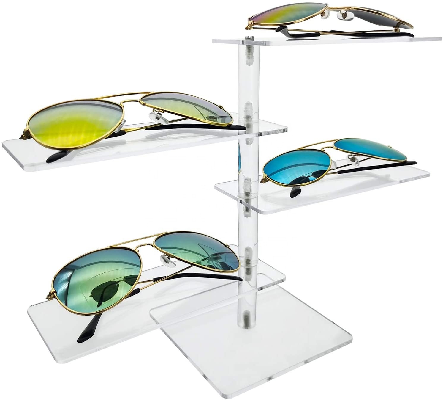 Acrylic Eyeglasses Sunglasses Display Case Organizer Box Eyewear Rack Holder 4 Tier Storage Tray for Men Women Store