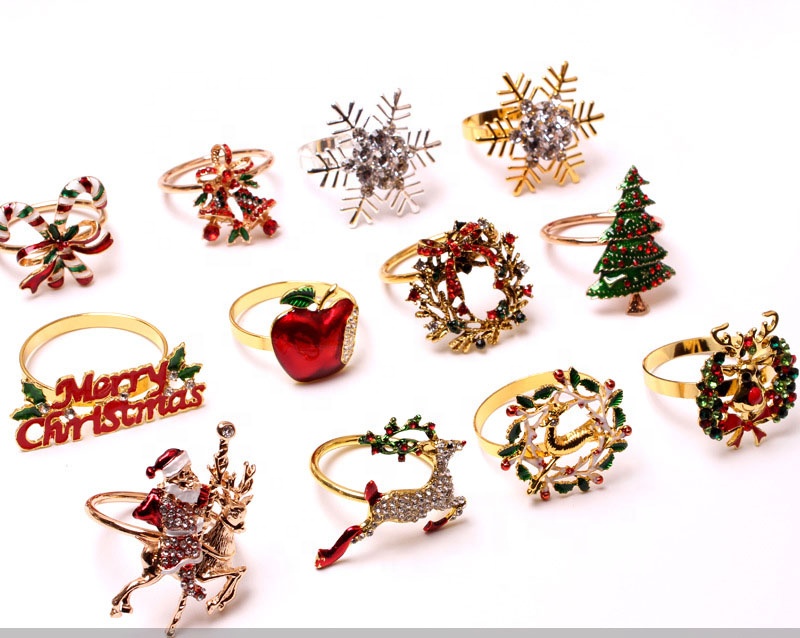 New Christmas tree deer and wreath napkin ring holder gold christmas napkin rings