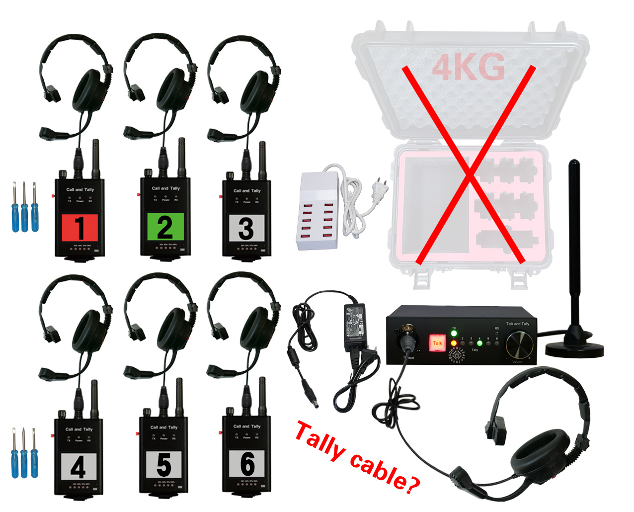 Preferential price of 1 host + 6 extension + 7 headset wireless intercom and tally, excluding boxes