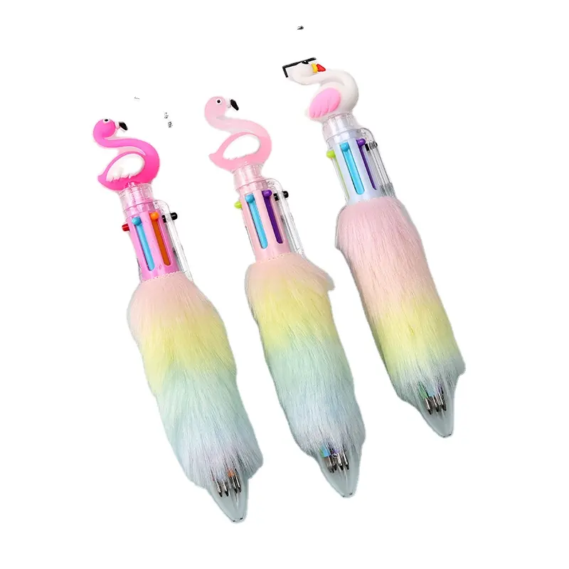 Ruunjoy supply Popular Creative 3D Flamingo Swan Color plush pen custom promotion gift student Stationery Fluffy Pastel gel pens