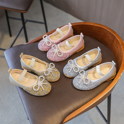 Choushan OEM Sepatu Wanita Pearl And Diamonds Ballets Flats Performance Dance Shoes For Girls