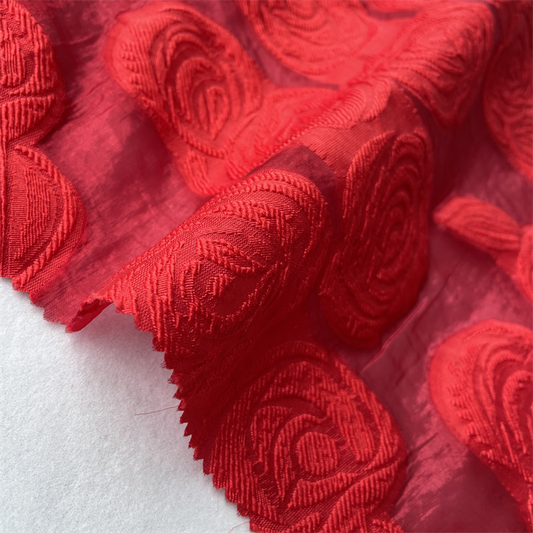 Hot selling rose polyester nylon woven jacquard fabric red dress