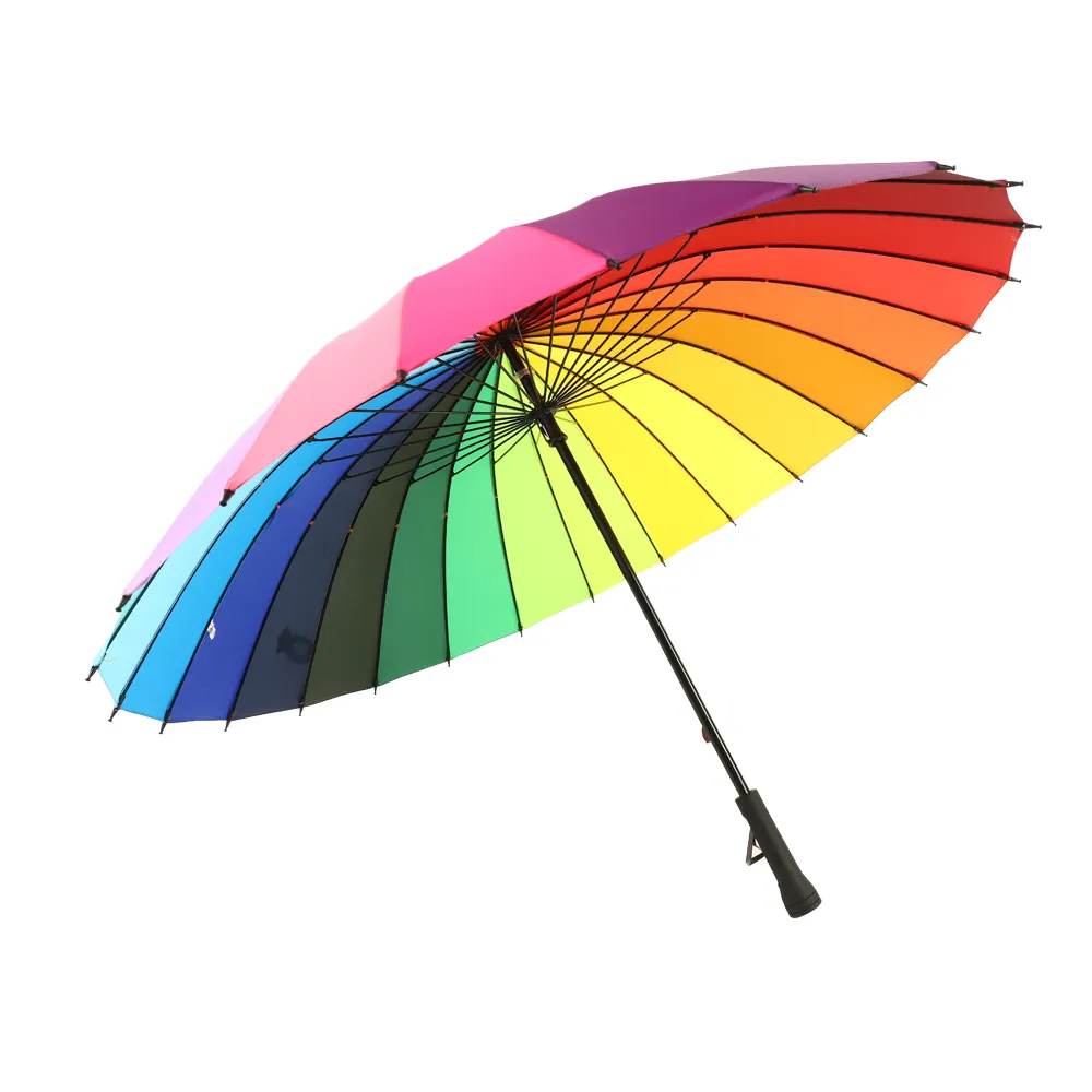Fashionable Umbrellas OEM Sun Protection Durable Iron Tube Fashion 24 Rib Iridescent Custom Rainbow Golf Umbrella Colorful
