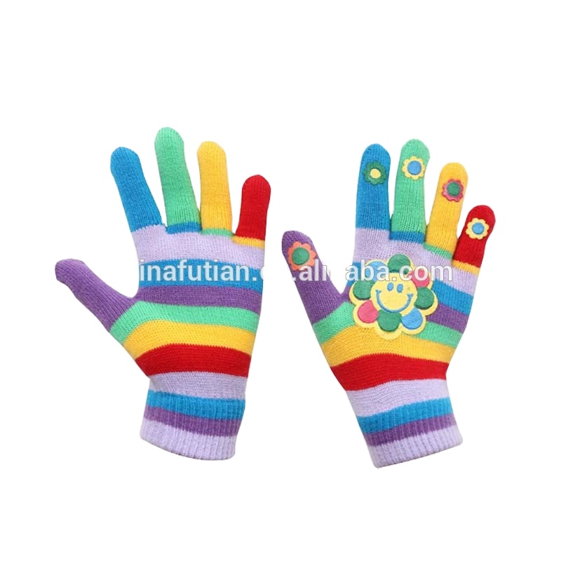 FASHION Stripe Knitted Magic Gloves With rainbow printing