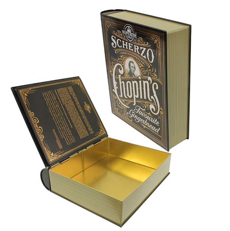 cultural and art style new design book shape shop decoration creative tinbox hot sale colect libros tin can