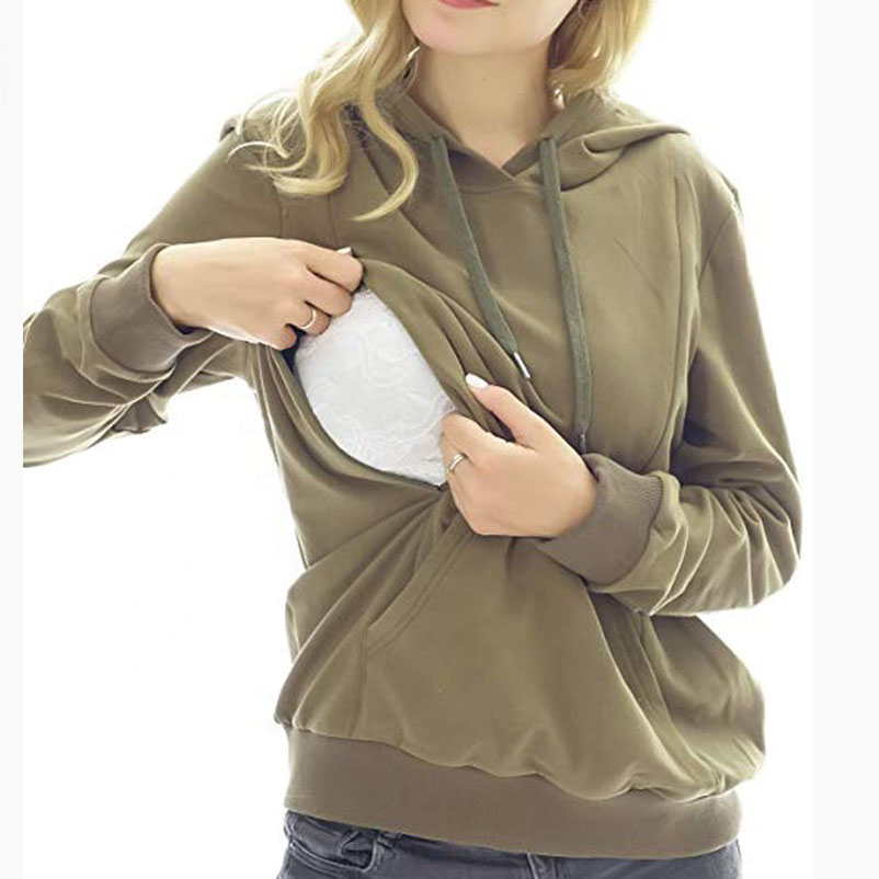 2021 hotselling 100% cotton women nursing casual hoodie maternity sweatshirt hidden zipper breastfeeding hoodie