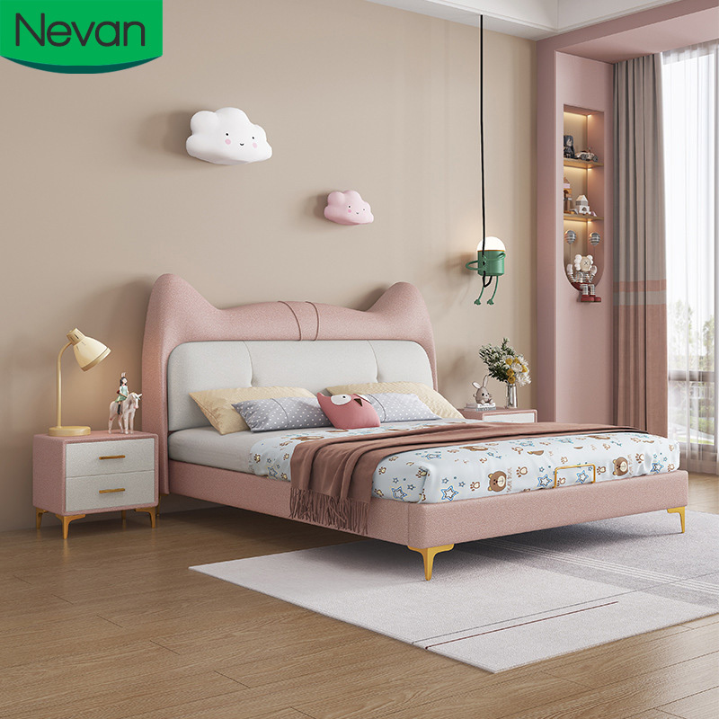 House room furniture luxury children's wholesale custom cheap double wooden pink frame kids' beds girl for sale