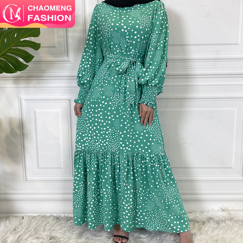 6541# Muslim Dress For Women Print Polka Dots Dresses Spring Summer Fashion Maxi Abaya Kaftan Elegant Outfits