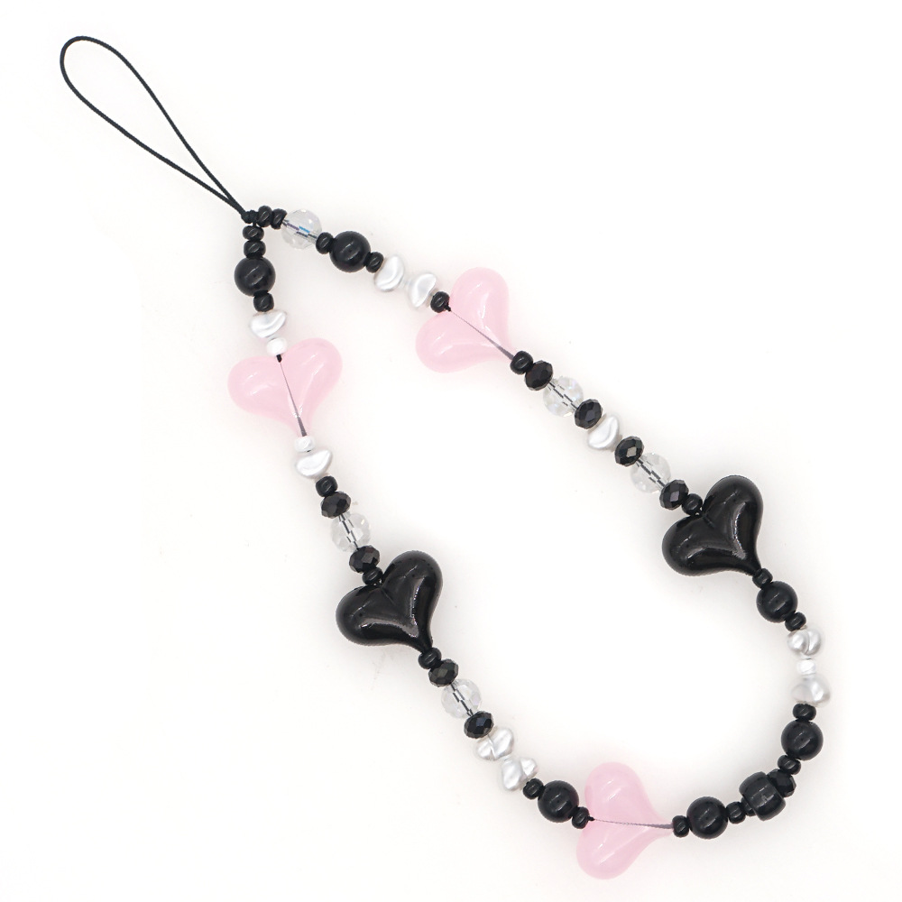 Trendy Phone Accessories 2021 Long Chain Cell Phone Cord Pearl Beads Cute Acrylic Heart Charm Phone Strap Lanyard