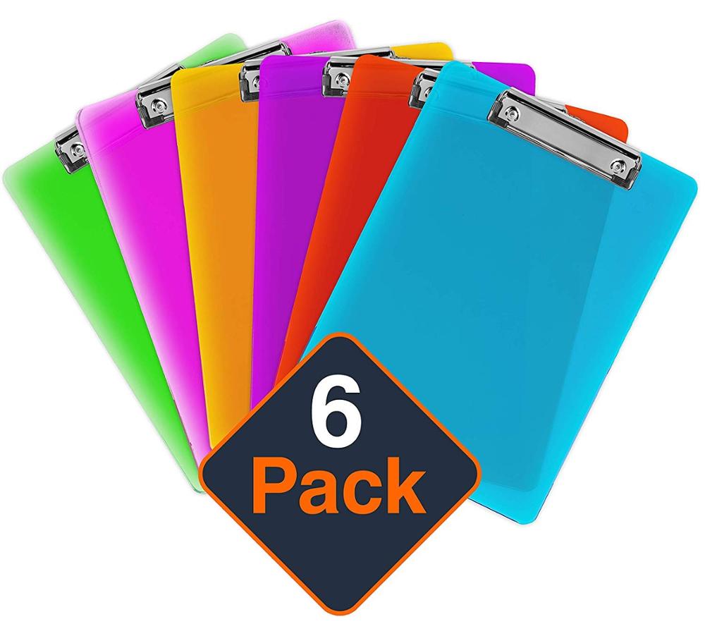 Office 6 pack Transparent Color Letter Size Low Profile Clip  Plastic Clipboard for office School