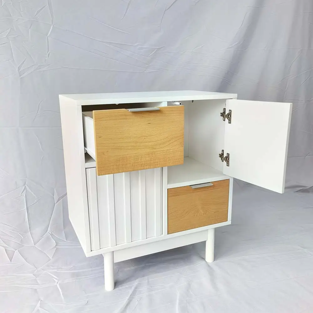 New style living room cabinet with two doors and two drawers, concave and convex texture