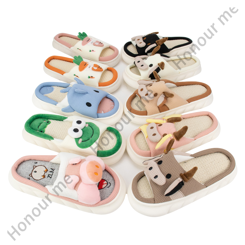 Wholesale 2025 Women and men High Quality Cartoon Cow Slippers EVA Sole Indoor Home Linen Slippers