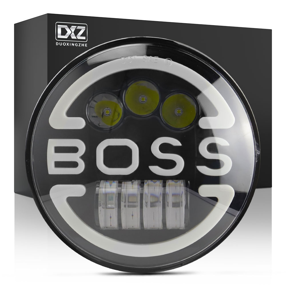 DXZ BOSS высокий низкий пучок желтый указатель поворота DRL 7 дюймов круглые светодиодные фары дальнего света фары для джип внедорожника в байкерском стиле