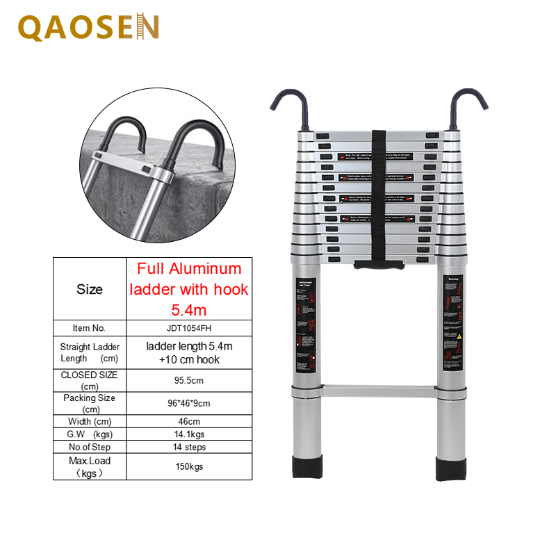 Roof Hook Telescopic Ladder Compact Construction Full Aluminum Industrial Outdoor High Quality 5.4 Meters Ningbo Lavender 50PCS