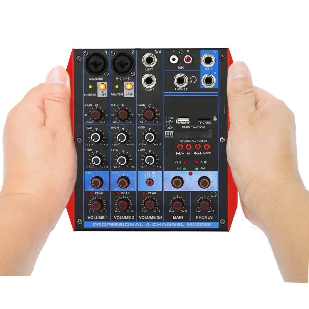 MiCWL Mini 4 Channel DJ Mixer Mixing Console Computer Laptop BT 48V Phantom For Laptop Live Recording USB Power MG4-USB
