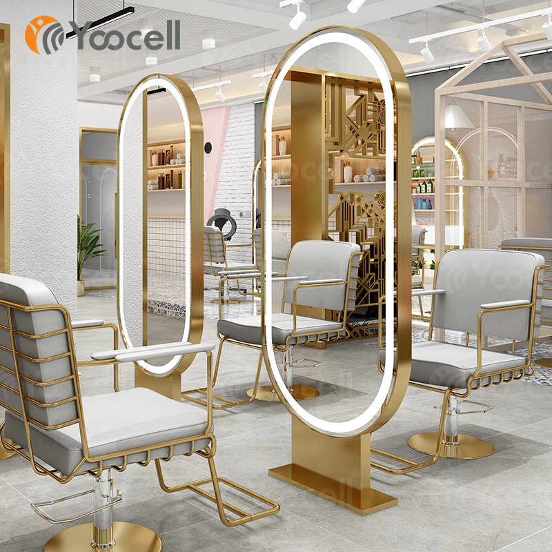 Yoocell горячая Распродажа Золотая рамка из нержавеющей стали зеркало для макияжа Стайлинг станция со светодиодной подсветкой салон Стайлинг Зеркало