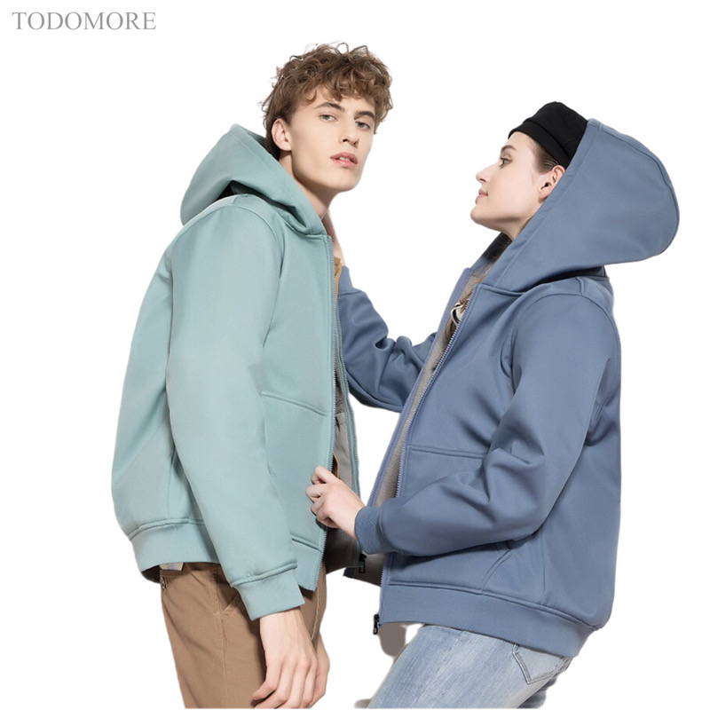 winter women solid waterproof windproof Lambswool outdoor hiking sking zipper hood fleece coat men's plus size Soft shell