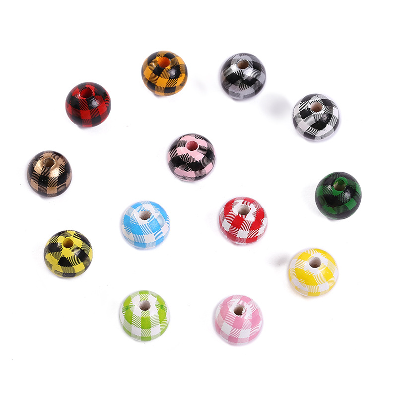 Wholesale Diy Bracelet Necklace Jewelry Lattice Houndstooth 16mm Beads Wooden Beaded Loose Beads