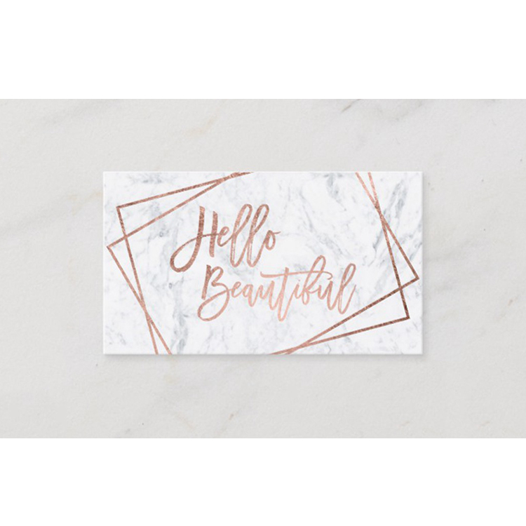 2021 популярная визитная карточка Hello beautiful с геометрическим рисунком из розового золота и мрамором