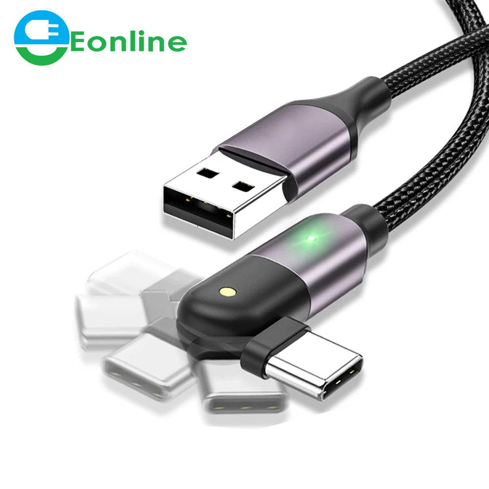 Eonline поворот кабель с разъемом USB Type-C 3A быстрой зарядки USB Type-C кабель для зарядного устройства для мобильного телефона для Huawei Samsung Xiaomi USB-C USBC шнур