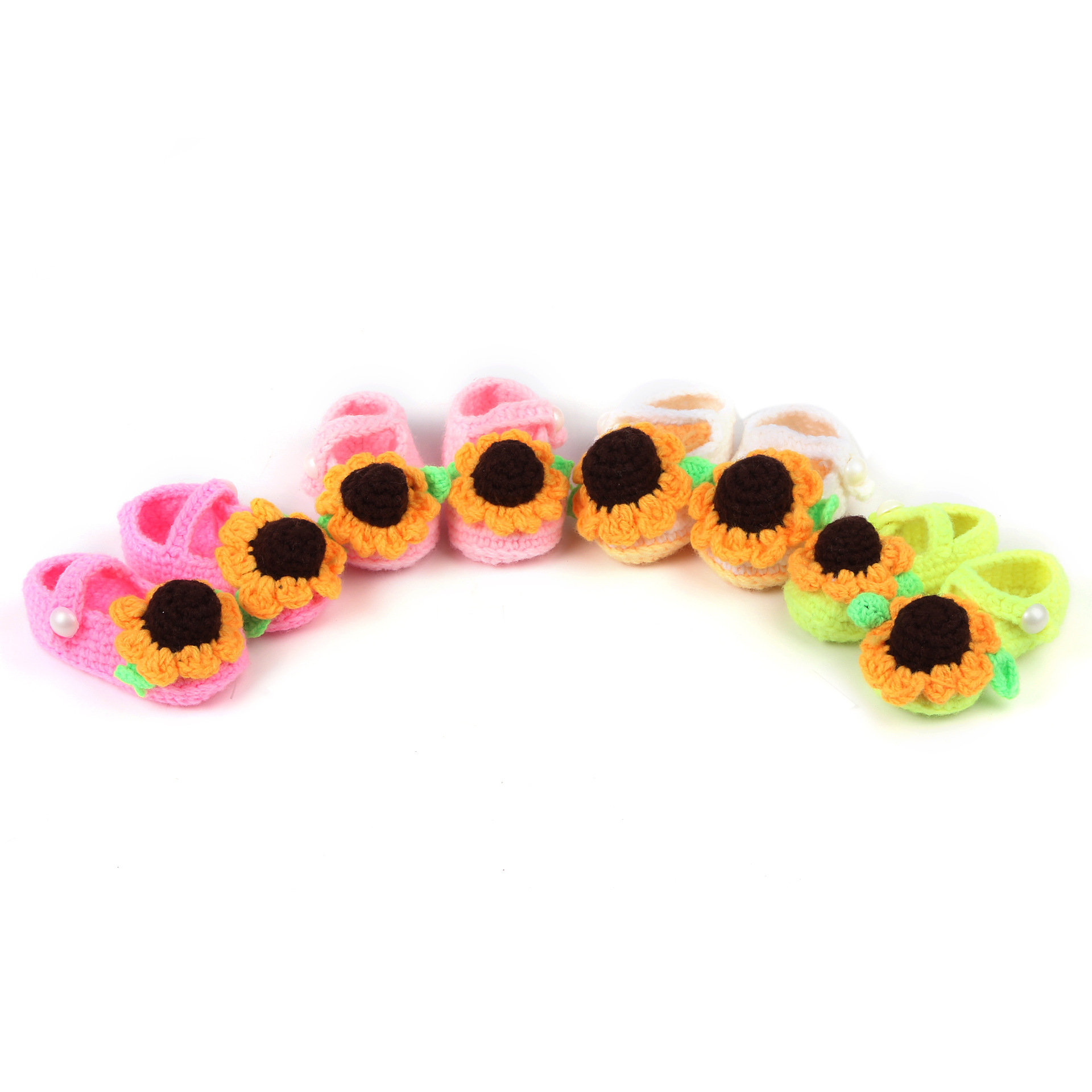 Handmade Sunflower Baby Girls Shoes Crochet Booties Baby Shower Gift Flower Shoes